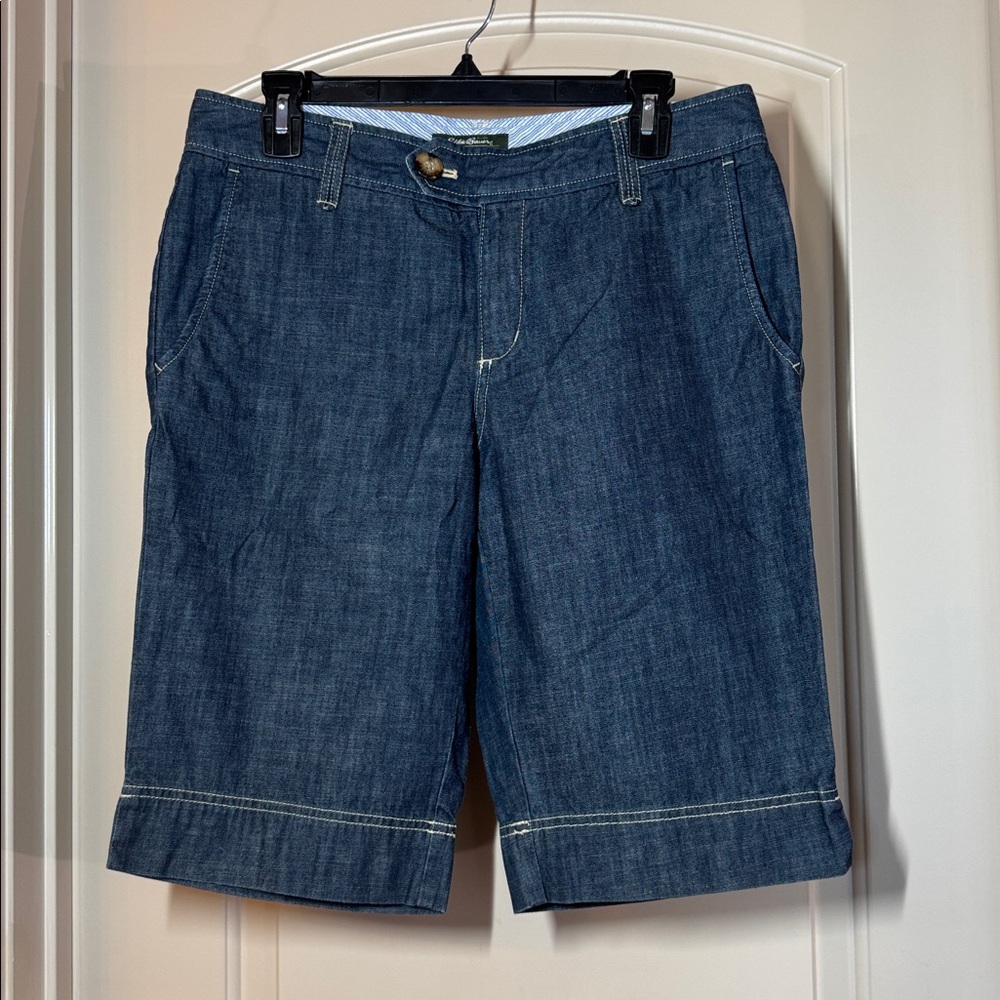 Eddie Bauer Womens Blue Dyed 100%‎ Cotton Bermuda Jean Shorts Size 10 F-1162